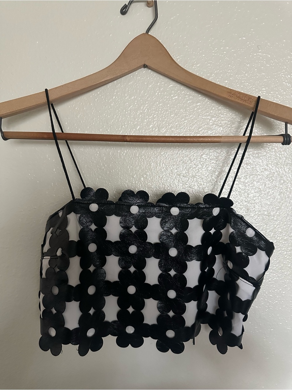 Black Floral Cutout Crop Top with Spaghetti Straps